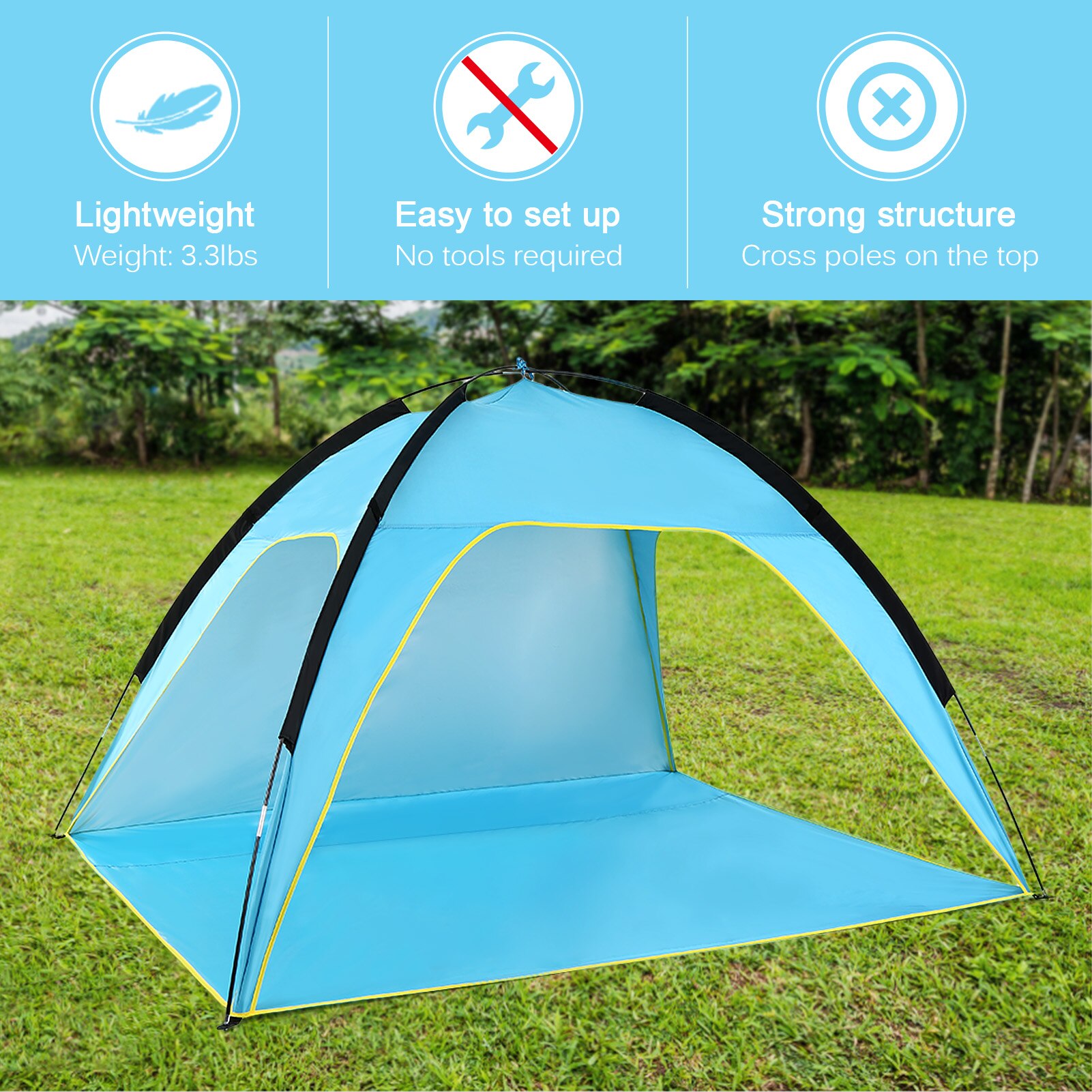 Cheap Goat Tents Lightweight Beach Tent Sun Shade Canopy UV Sun Shelter Camping Fishing Tent for Outdoor Camping Hiking Travel   